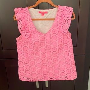 Lilly Pulitzer hot pink eyelet blouse